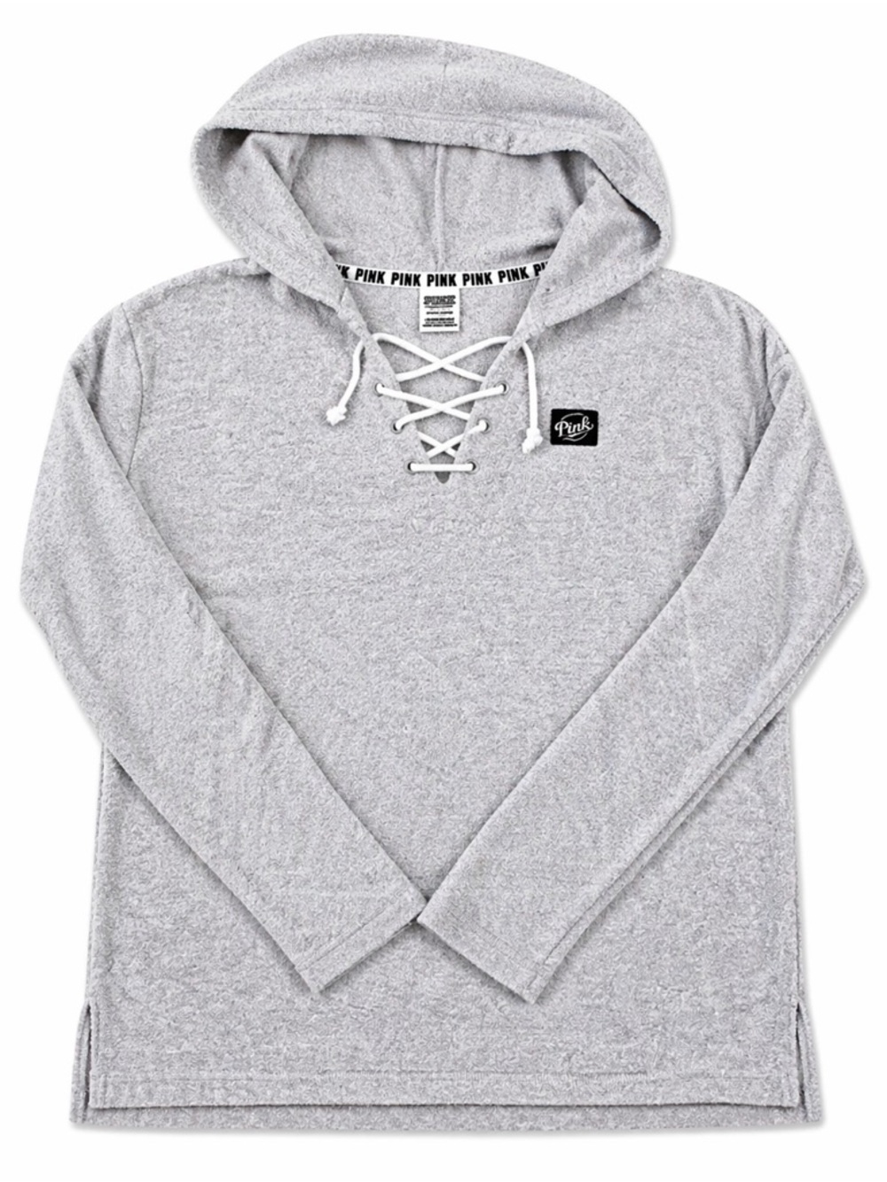 Victoria’s Secret PINK Lace-Up Hoodie Women’s Small Gray Pullover Sweatshirt